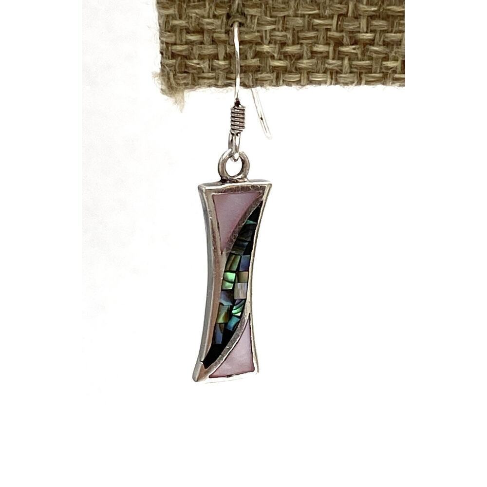 925 Thai SX Earrings Sterling Silver Drop Dangle Mother of Pearl Thailand - Picture 8 of 9